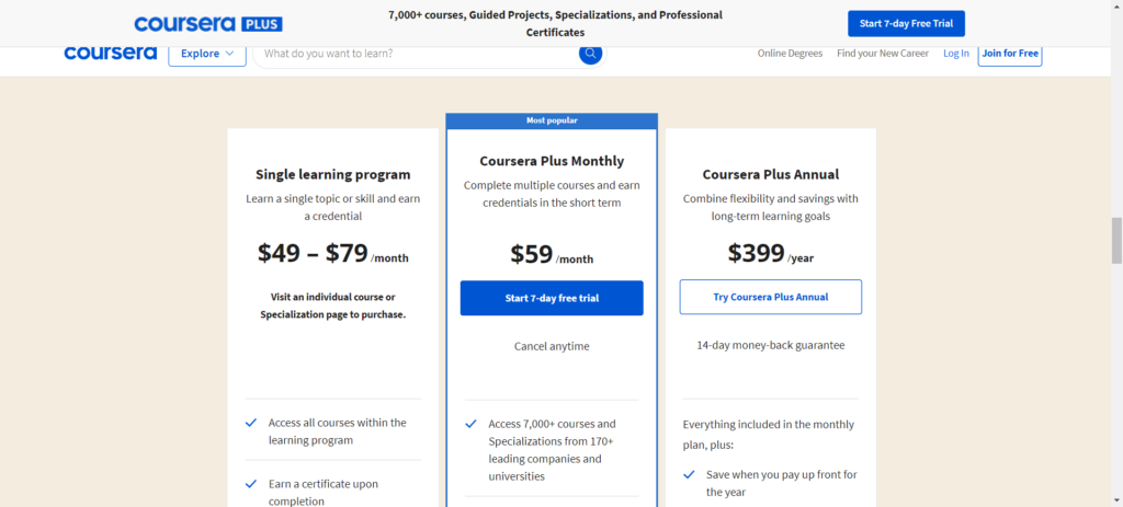 Coursera Plus Pricing