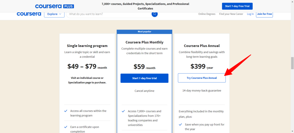 Coursera Plus Choose Plan