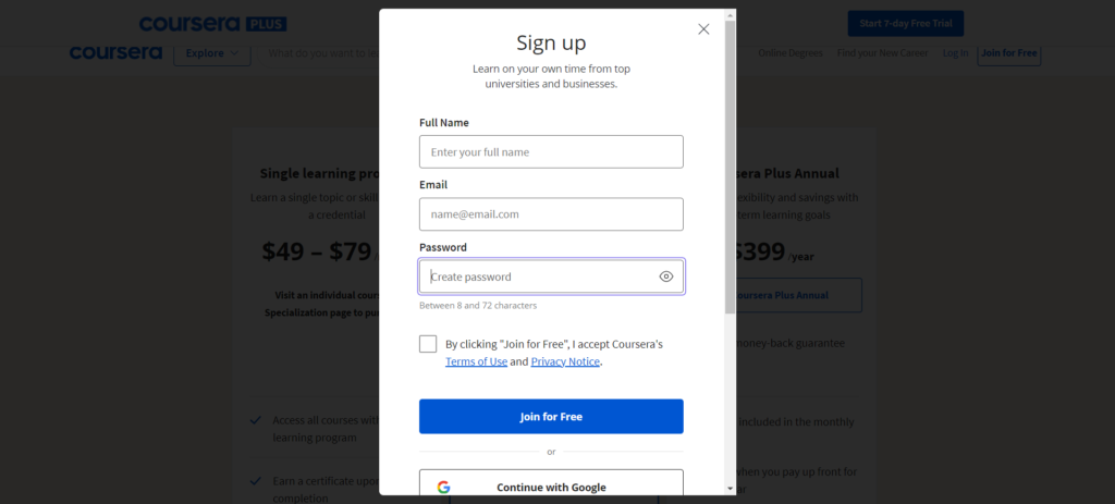 Coursera Sign Up