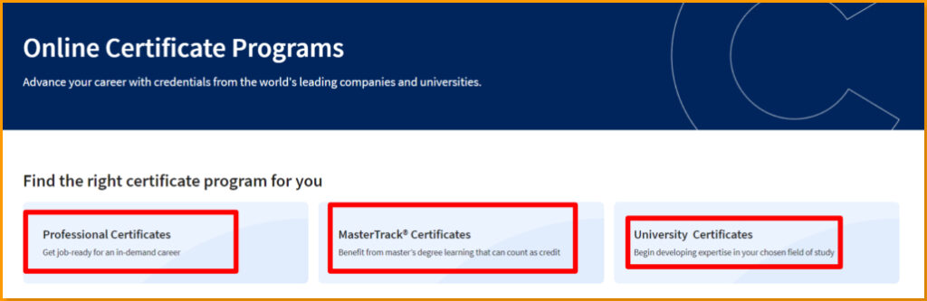 Different Types of Certificates on Coursera