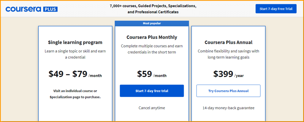 Coursera Plus Pricing and Plans